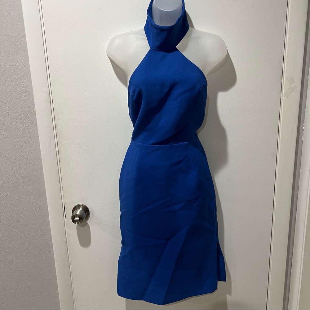 Finders Keeps//Colbalt Blue Halter cocktail dress with open back